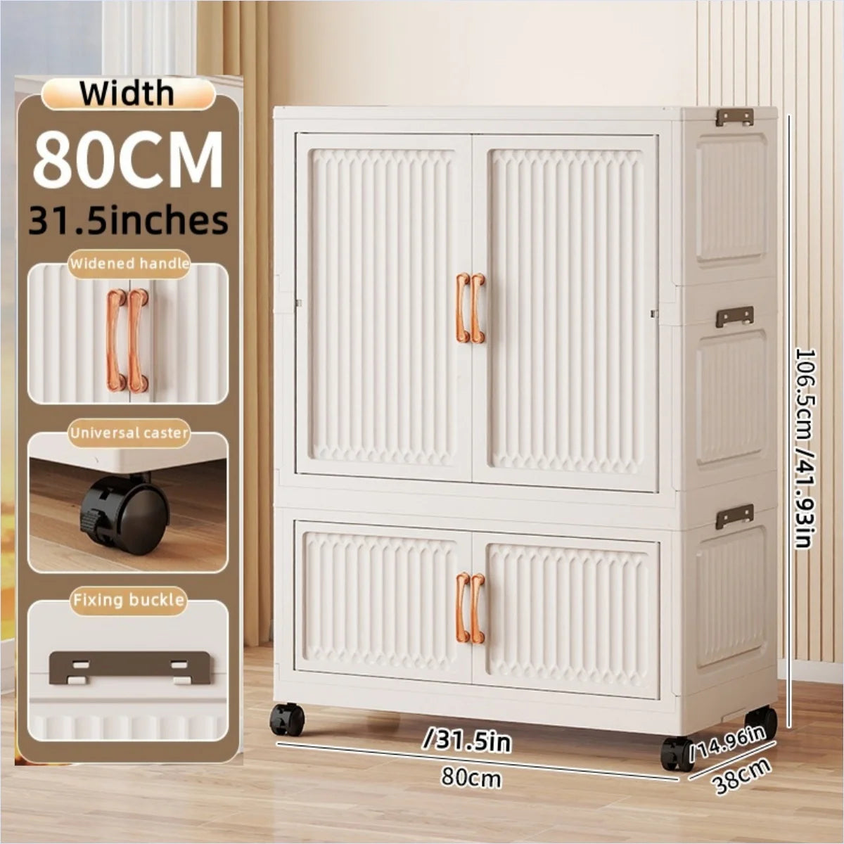 80cm no-installation folding storage cabinet, bedroom children's wardrobe, multi-layer storage box with wheels