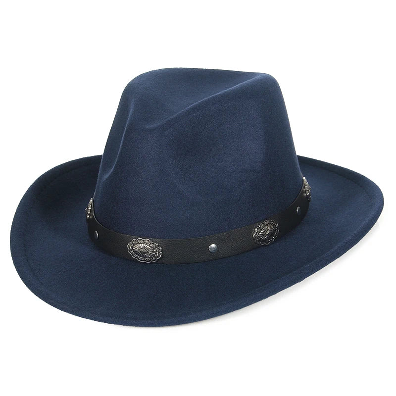 Western Cowboy Hat Wide Brim Belted — Black | KIMLUD