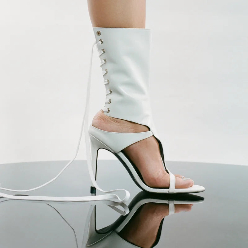 Leather One Word Belt Strap Heels — Black | KIMLUD