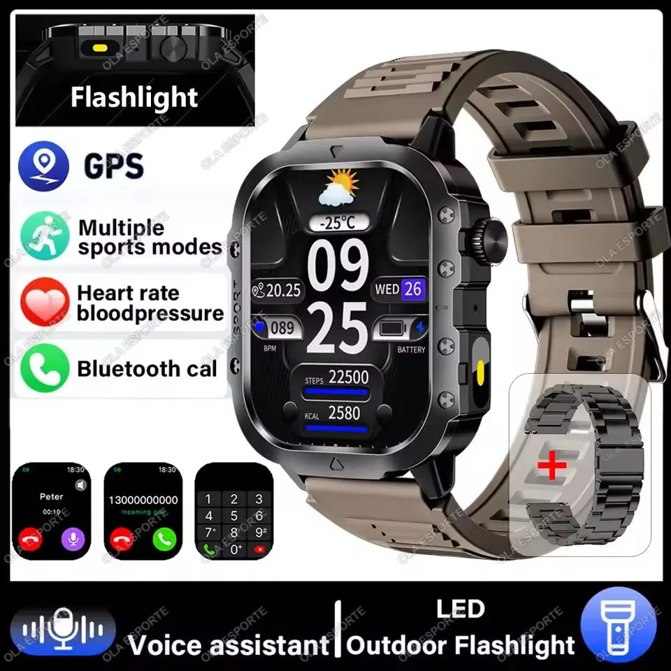 Xiaomi Military Smart Watch Men Waterproof Outdoor Sports Tracker LED Flashlight Bluetooth Call Men Smartwatch For Android iOS