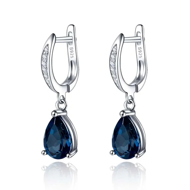Sterling Silver Waterdrop Earrings With Zircon — Blue | KIMLUD