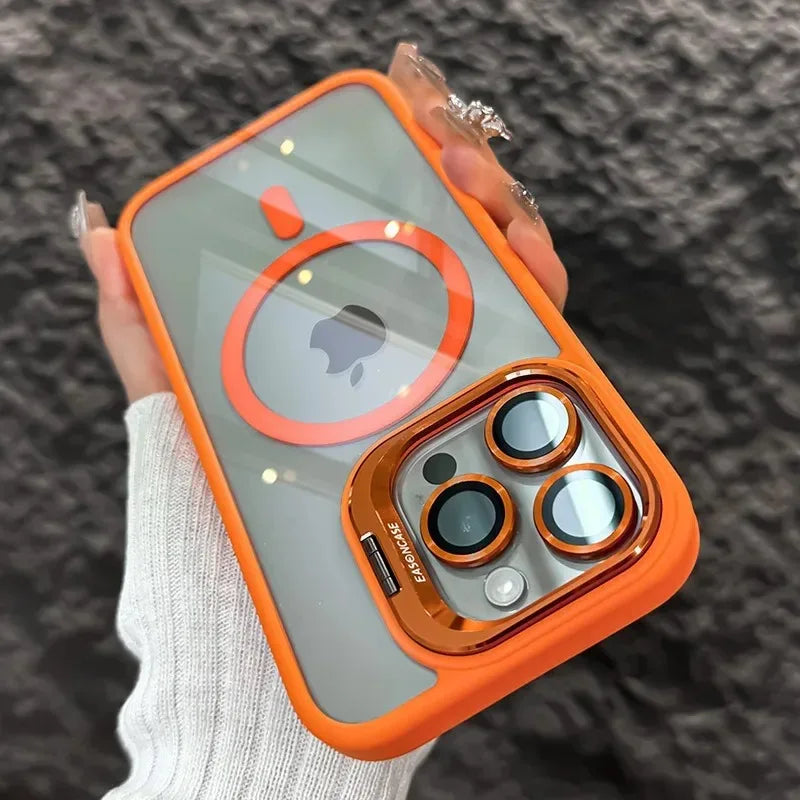 Transparent Magnetic Phone Case Glass Lens Protection — Orange | KIMLUD