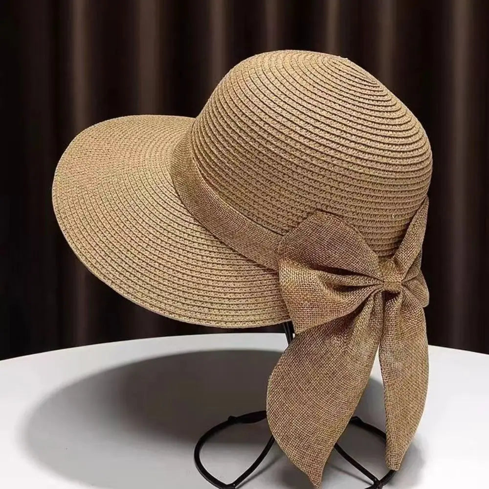 Straw Lightweight Bowknot Panama Hat — Beige | KIMLUD