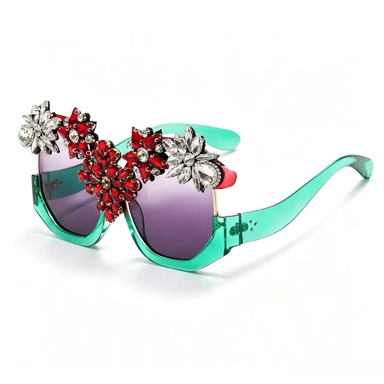 Oversized Floral Rhinestone Sunglasses Women Exaggerated Luxury Statement Eyewear for Retro Party Fashion Show V400