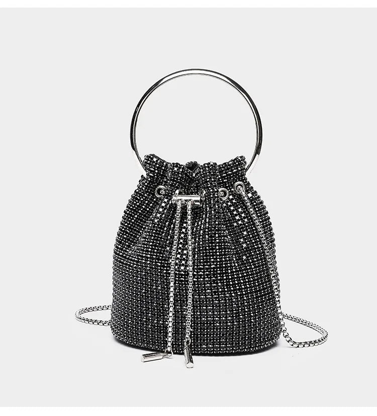 Diamond-Embellished Bucket Bag Water Drop — Champagne Gold | KIMLUD