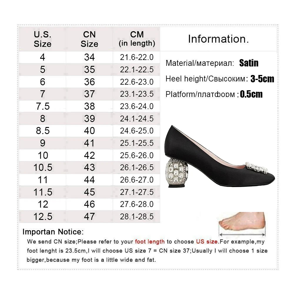 Satin Rhinestone High Heels Square Toe — Champagne | KIMLUD