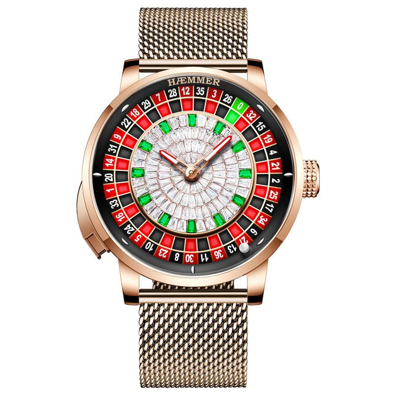 HAEMMER Men's Mechanical Watch Stainless Steel NH35 Watch Men's Push Button Roulette Rotating Sapphire Glass Watch Waterproof