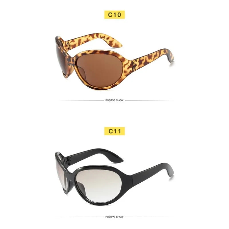 Oversized Y2K Sunglasses Wraparound Frames — Silver | KIMLUD