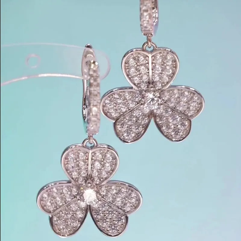 Flower Shape Drop Earrings - Zircon Stone - Sterling Silver | KIMLUD
