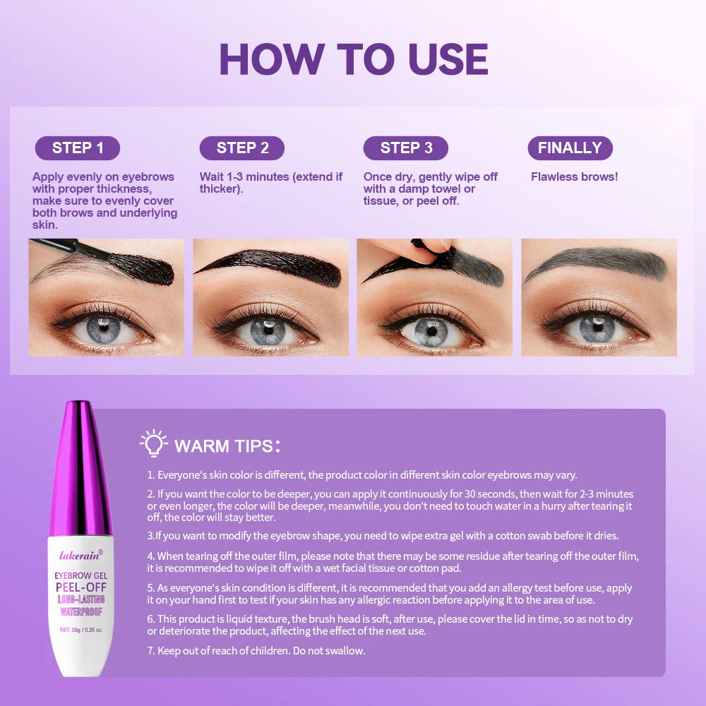 4Color Eyebrow gel Tint peel-off waterproof Tattoo Brow Tint Smudge-Proof Sweat Resistant Waterproof non-sticky Cosmetics