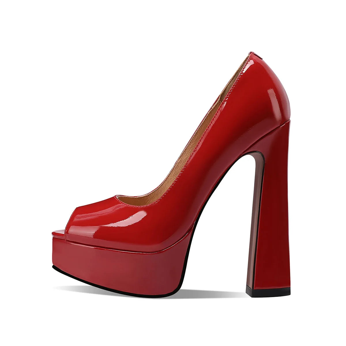 Pumps – Peep Toe Platform – Patent Leather – Round Toe | KIMLUD