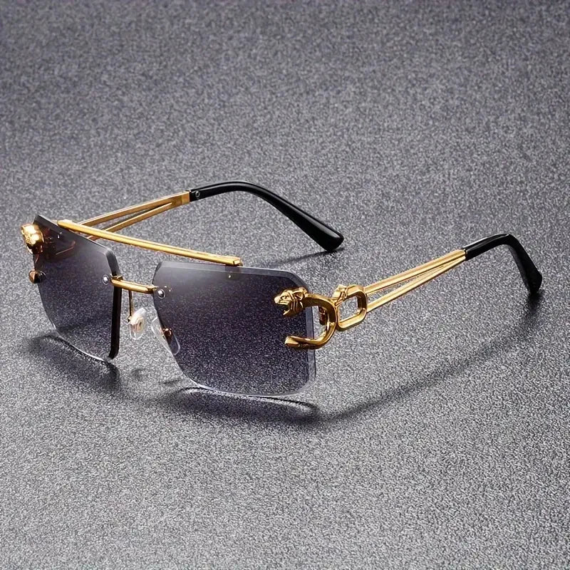 Polycarbonate Sunglasses Rectangle Frame Gold-Tone Hardware — Black | KIMLUD
