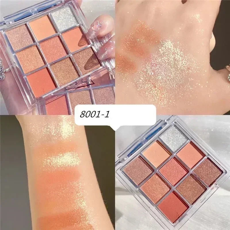 9 Colors Glitter Eyeshadow Palette Purple Lace Shimmer Pearlescent Matte Acrylic Eye Shadows Palette Waterproof Eye Make Up