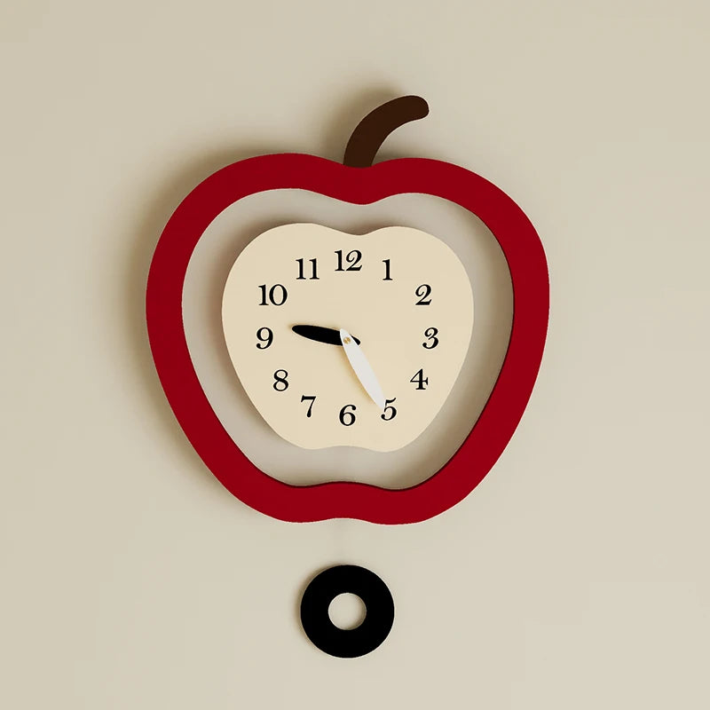 Nordic Wood Wall Clock Sculptural Clock, Ivory Dial — Red | KIMLUD