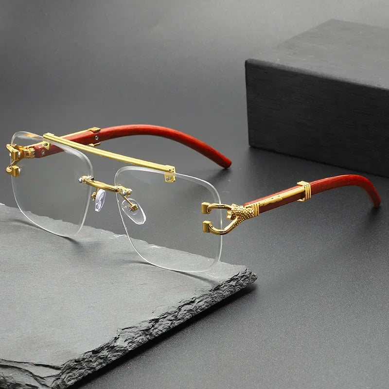 Rimless Sunglasses Square UV400 Lightweight Alloy Frame — Gold | KIMLUD