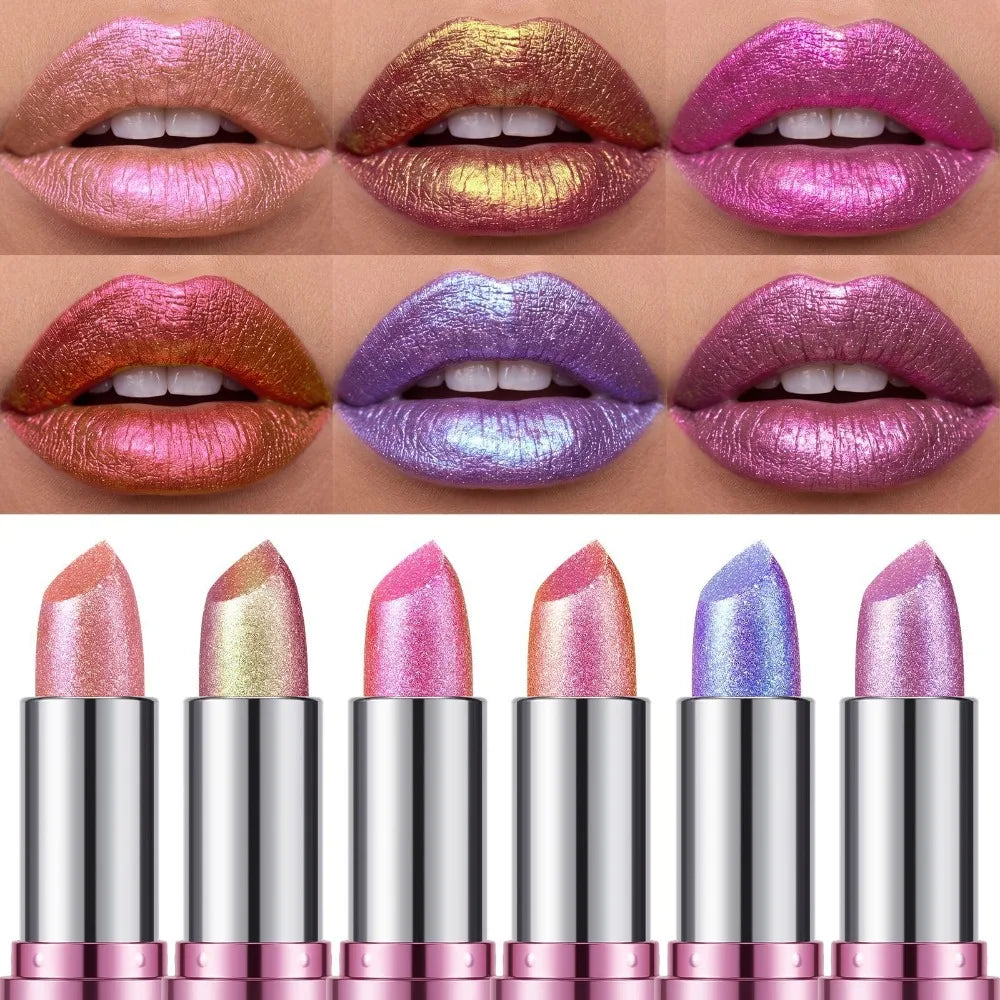 14 Colors Metallic Sparkle Lipstick Polarizing Pigment Diamond Shine Gold Pearlescent Lipgloss Long Lasting Lip Beauty Makeup