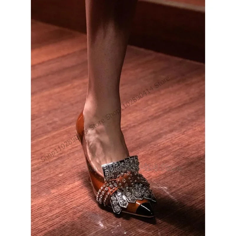 Yellow Rivets Tassels Decor Pointed Toe Pumps Slip On Women Shoes Thin High Heels Novel Fashion Runway 2023 Zapatos Para Mujere