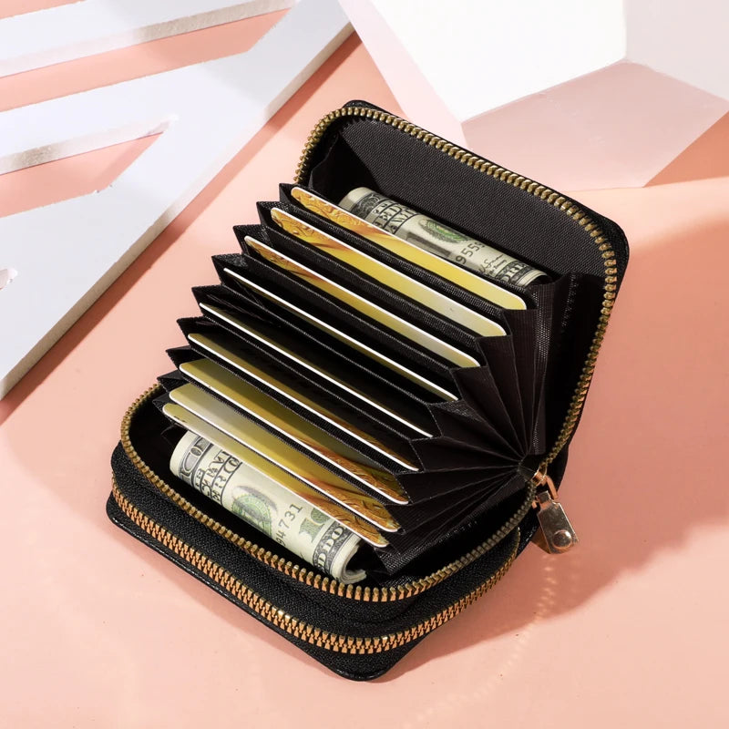 Zippered LycheePattern Coin Purse — Black | KIMLUD