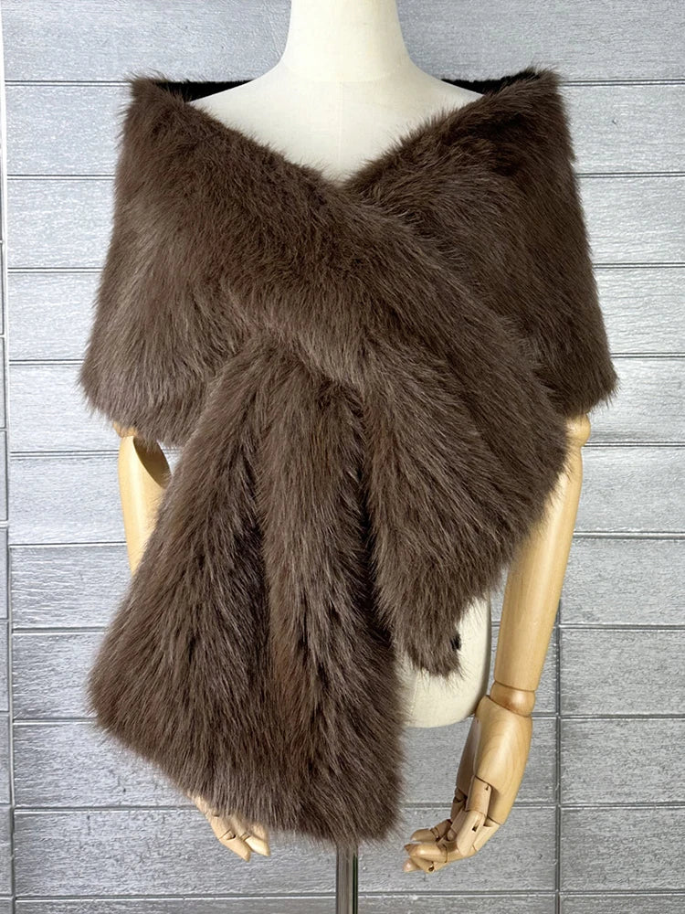 Faux Fur Scarf – Long Keep Warm – Black | KIMLUD