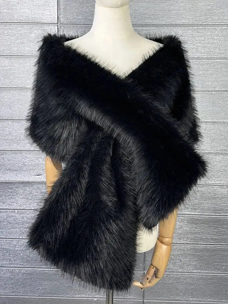 Faux Fur Scarf – Long Keep Warm – Black | KIMLUD