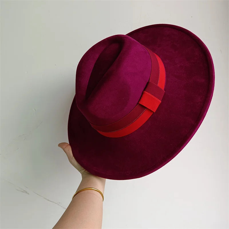 Suede Colorblock Wide-Brim Unisex Hat — Brown | KIMLUD