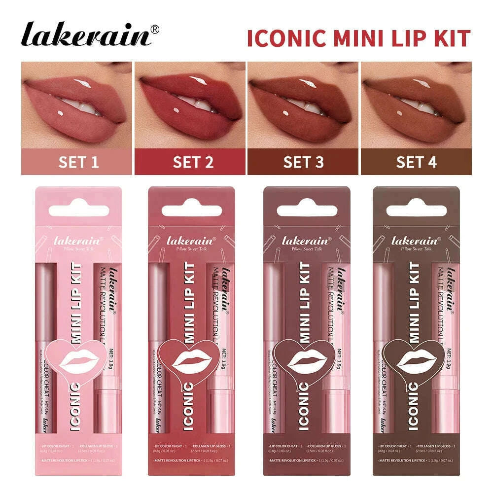 lakerain-3pcs-mini-matte-lipsticklip-glosslip-liner-set-precise-outline-three-dimensional-lip-plumping-lipstick-setkimlud-womens-fashion-34598984