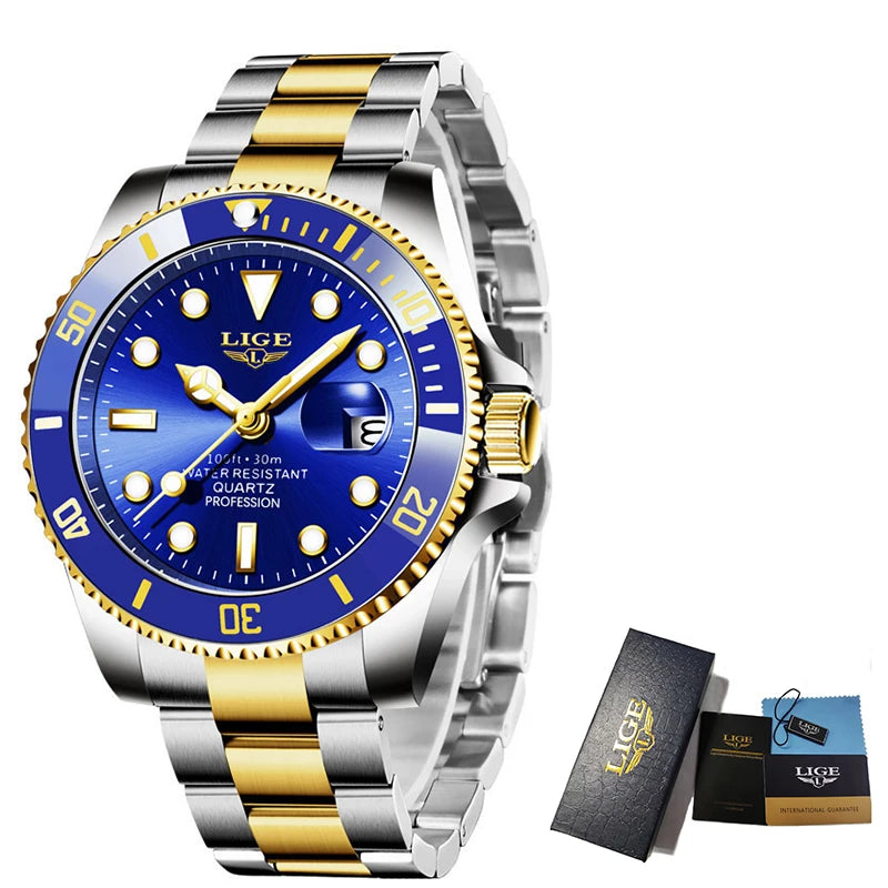 LIGE Top Brand Luxury Watches for Men Casual Sport Fashion Military Stainless Steel Wrist Auto Date Man Watch Clock Reloj Hombre