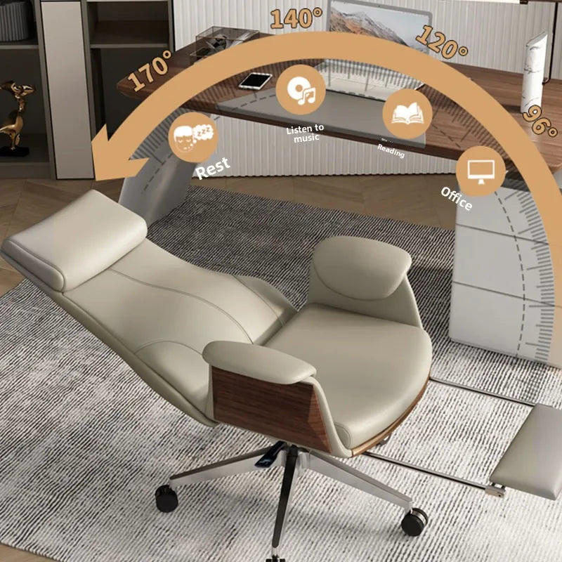 Genuine Leather Office Chair Executive — Black | KIMLUD