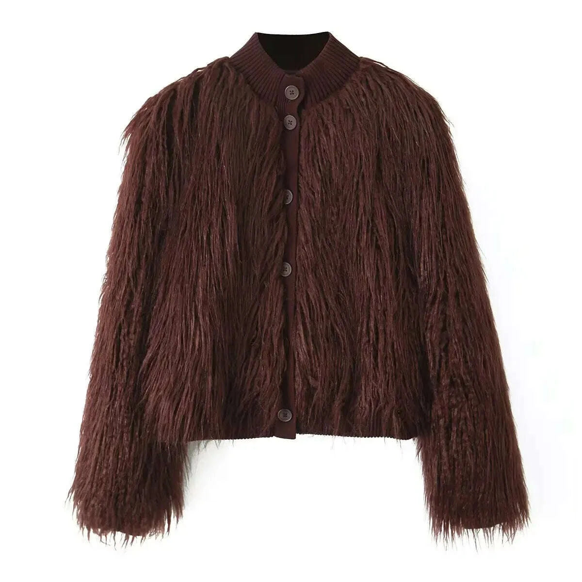 KIMLUD, Women Short Faux Fur Jackets Streetwear Winter Casual Single Breasted Long Sleeves Artificial Fur Effect Knitted Jacket, KIMLUD Womens Clothes