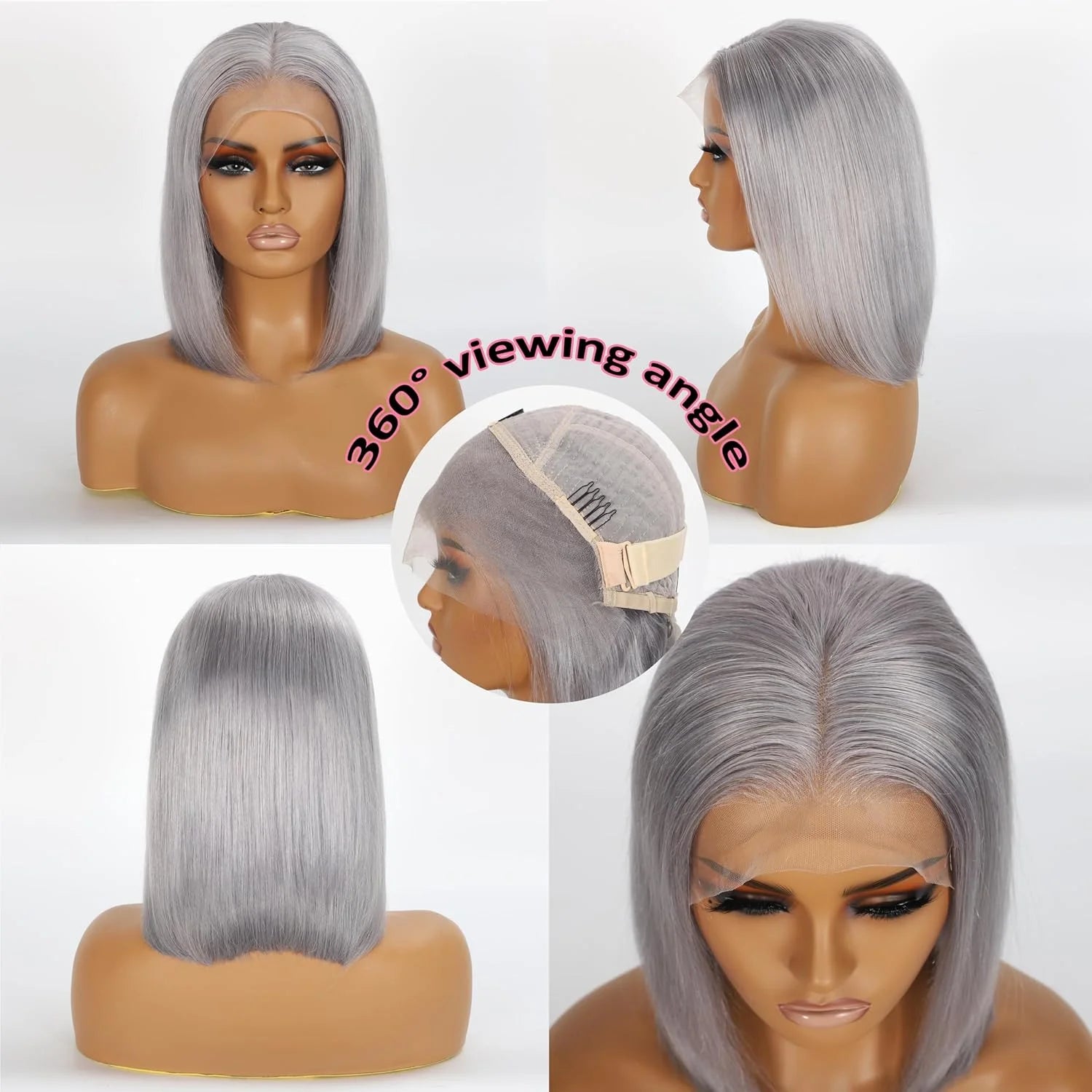 Short Bob Human Hair HD Lace Front Wig - Grey | KIMLUD