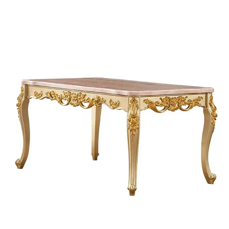 Oak Wood Luxury Dining Table Rectangular Space Saving — Gold | KIMLUD
