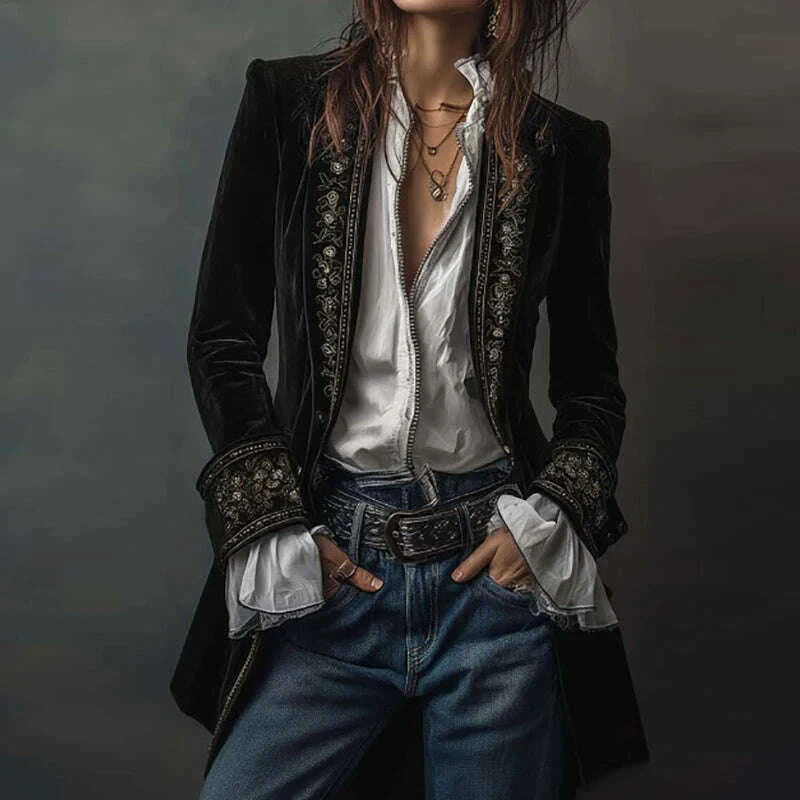 KIMLUD, New V Neck Patchwork Elegant Chic Jackets, Women Spring Autumn Long Sleeve Fashion Coat, Casual Simple Ladies Cardigan Outerwear, KIMLUD Womens Clothes