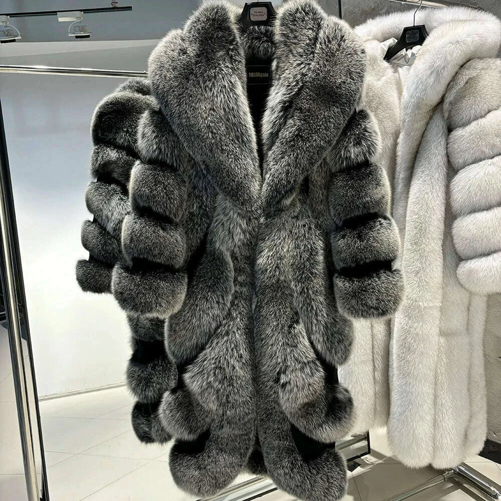 KIMLUD, YOLOAgain 2025 Winter Warm Luxury Real Fox Fur Coat Women Pink Fox Fur Jacket Long, KIMLUD Womens Clothes