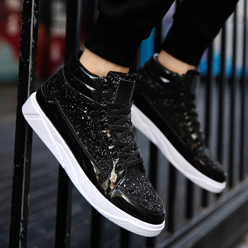 Spring and Autumn New Men Casual Shoes Non-slip Breathable Shoes Gold Sneaker High Top Leather Shoe Outdoor Big Size 45 46 47 48