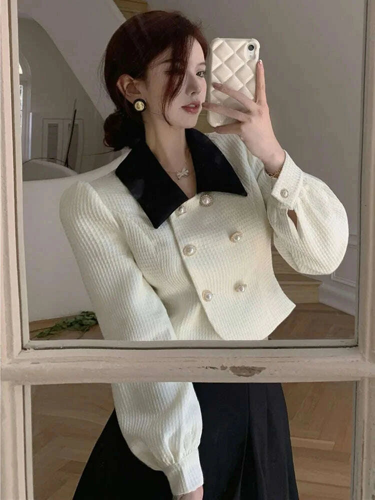 KIMLUD, 2023 Spring Elegant Two Piece Set Women Casual Slim Korean Coat + Black Pleated Gothic Vintage Midi Skirt Office Lady Skirt Srts, KIMLUD Womens Clothes