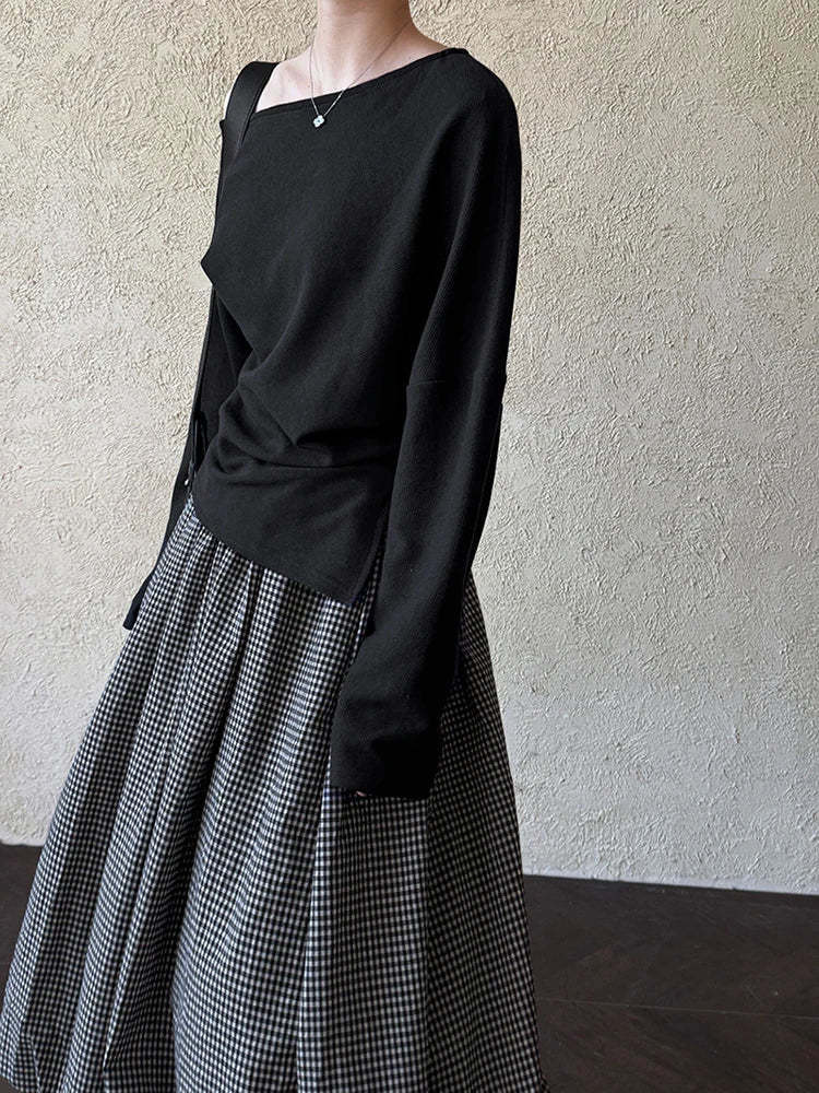 Sweatshirt – Irregular Pleated – Jersey – Black | KIMLUD