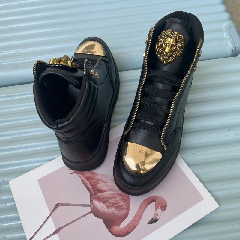 High-Top Zip-Decorated Sneaker With Breathable Mesh Lining — Black | KIMLUD