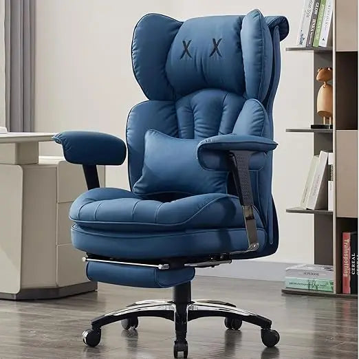 High-Back Big And Tall Office Chair With Footrest — Deep Blue | KIMLUD