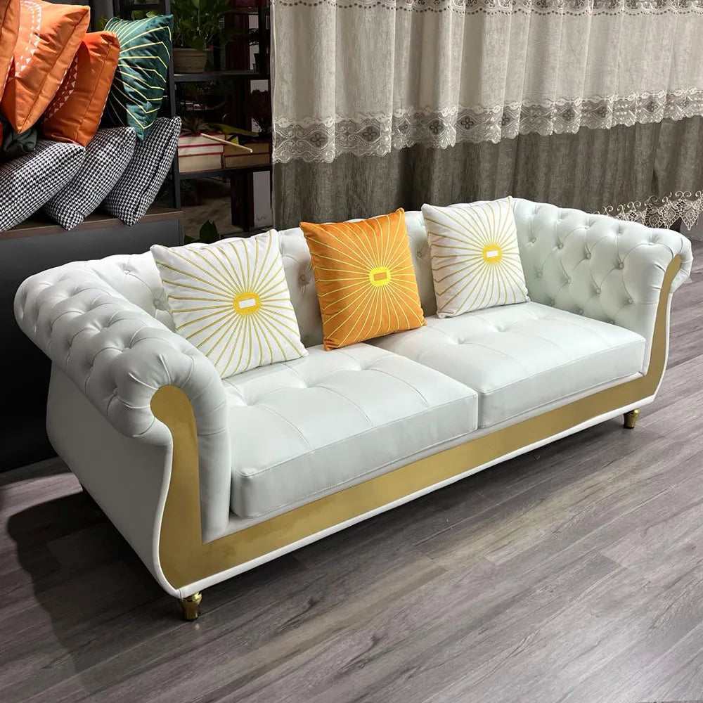 Leather Sofa Nordic American Small Apartment — White | KIMLUD