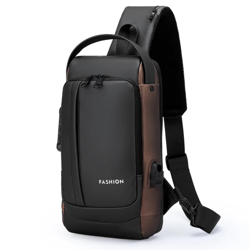 Oxford Sling Bag Anti Theft USB Charging — Black | KIMLUD