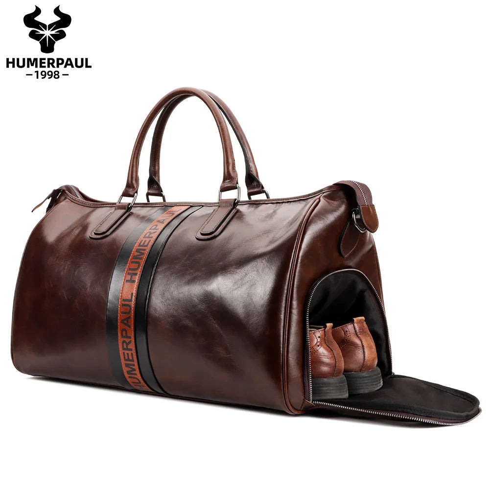 Suitcases Crazy Horse Leather Duffle — Brown | KIMLUD