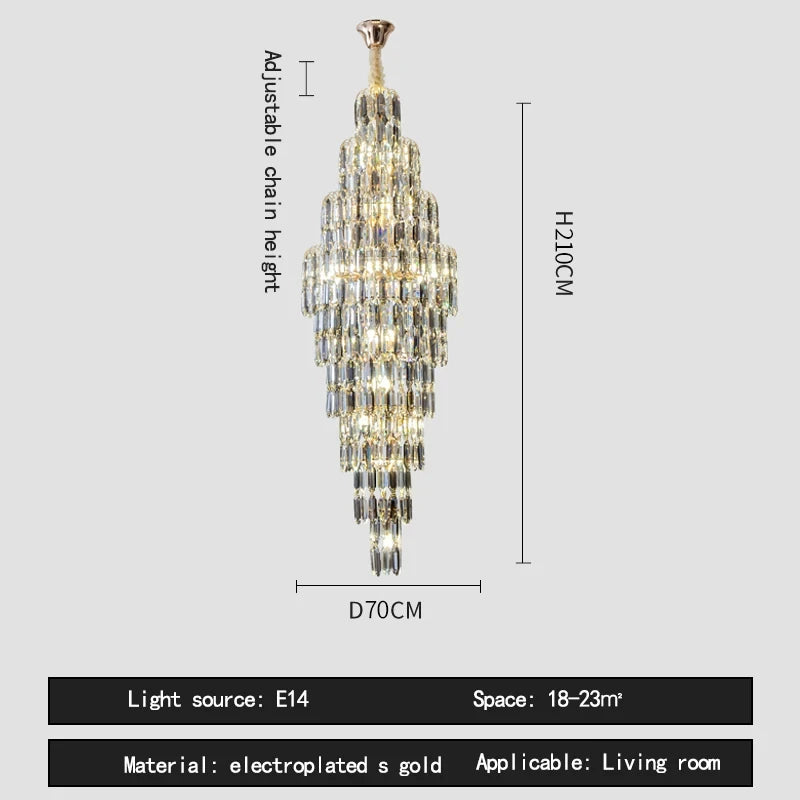 Duplex Building Chandelier Villa Living Room Crystal Lamp Hotel Luxury Chandelier High-end Spiral Staircase Long Chandelier