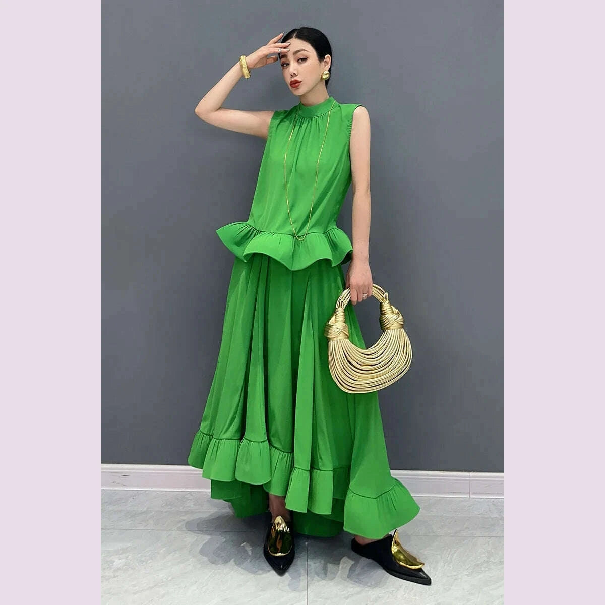 vefadisa-newest-2025-summer-green-women-sets-sleeveless-ruffle-edge-top-large-hem-long-skirt-two-pieces-dress-sets-hlx064-kimlud-kimlud-33915525