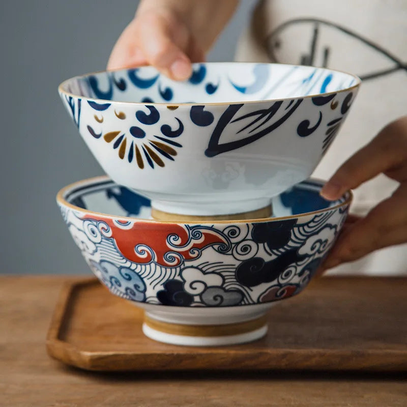 Hat-Bowl Porcelain 7.5-Inch Ramen Bowl — Blue-White | KIMLUD