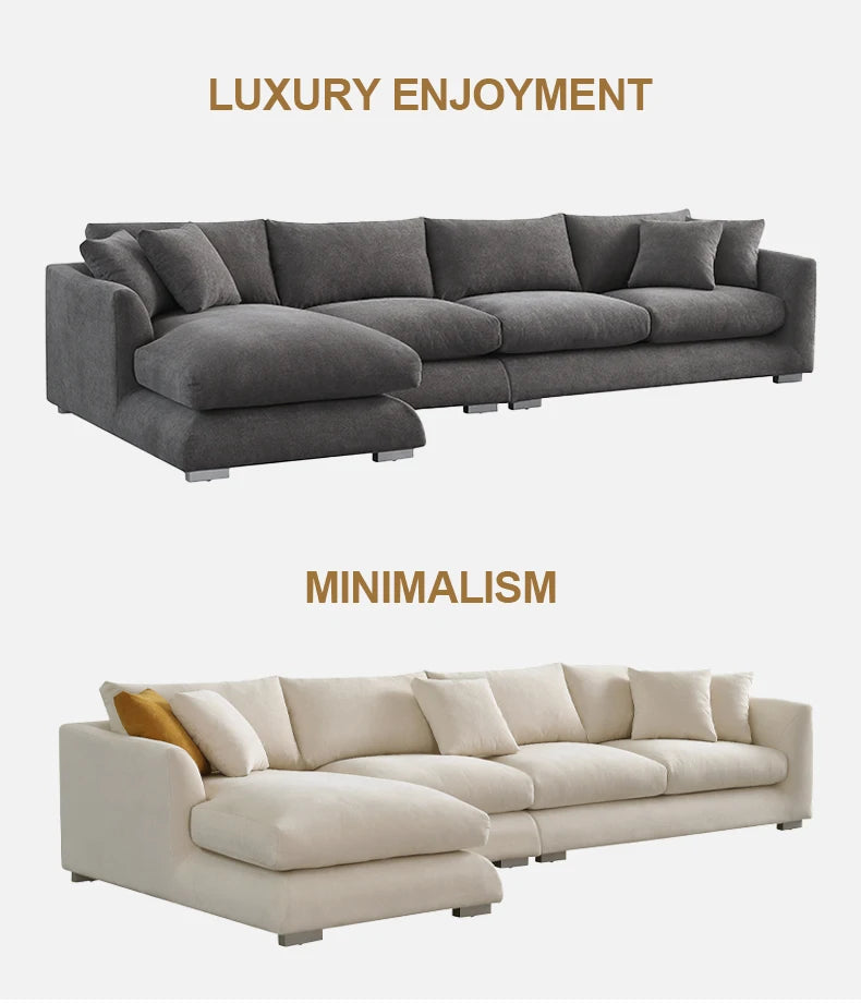 L-Shaped Cloud Down Chaise Sofa With Linen Upholstery And Removable Washable Covers — Ivory | KIMLUD