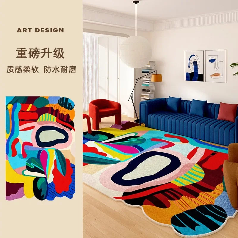 Polyester Rug Abstract Art Irregular Edges Rectangular Wilton Weave Hand Washable — Multicolor | KIMLUD