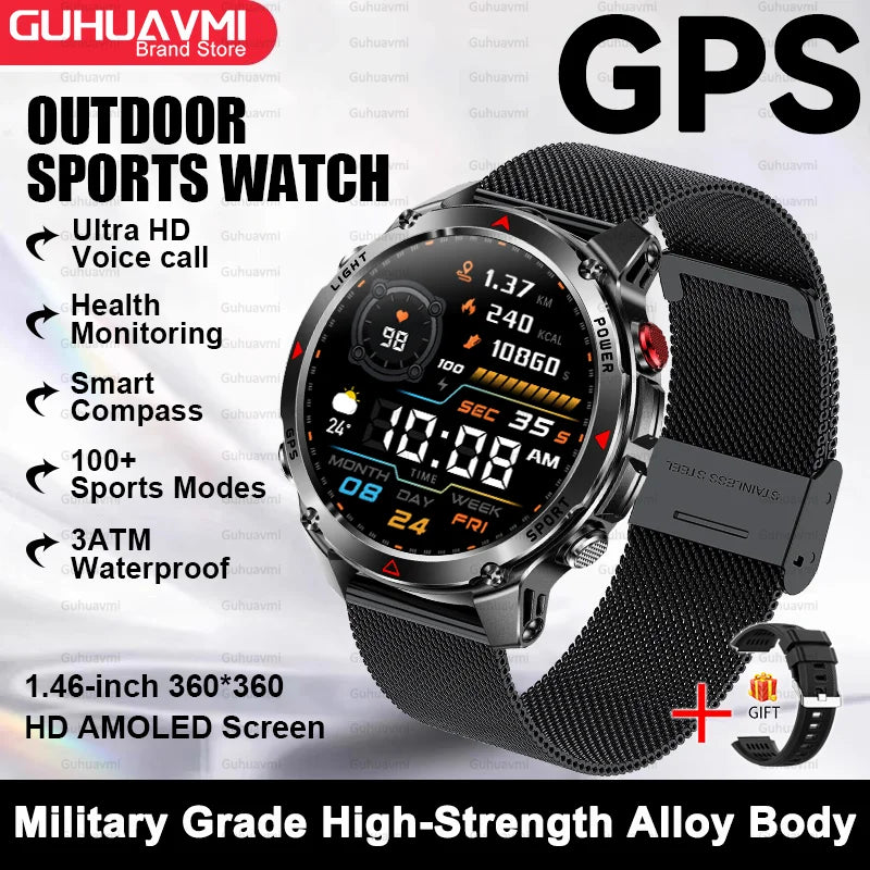2025 New Outdoor Sport Smart Watch Men HD AMOLED Screen Six Star GPS Positioning Heart Rate Bluetooth Call IP69/5ATM SmartWatch
