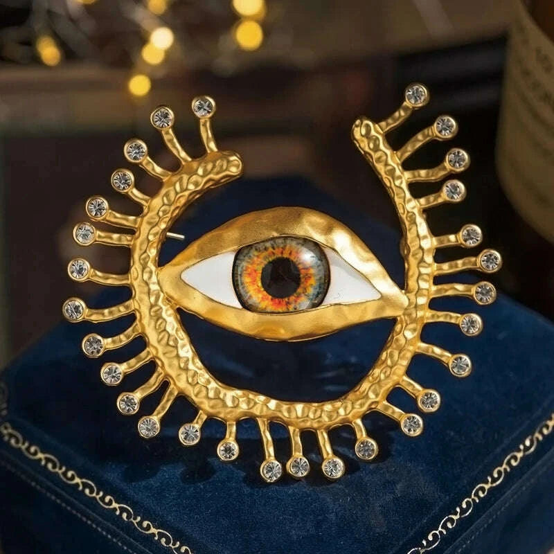 KIMLUD, Exaggerated Devil's Eye Brooch Baroque Pearl Tassel for Men Women Unisex Pin Jewelry European And American Vintage, KIMLUD Womens Clothes