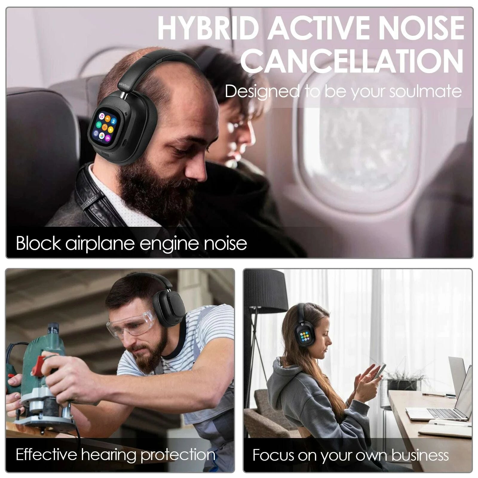 KIMLUD, Siindoo NEWEST ANC930Plus Hybrid ANC Wireless Headphone, With Multi Magnetic Touch Control LED Screen AND APP Download 1GB MP3, KIMLUD Womens Clothes