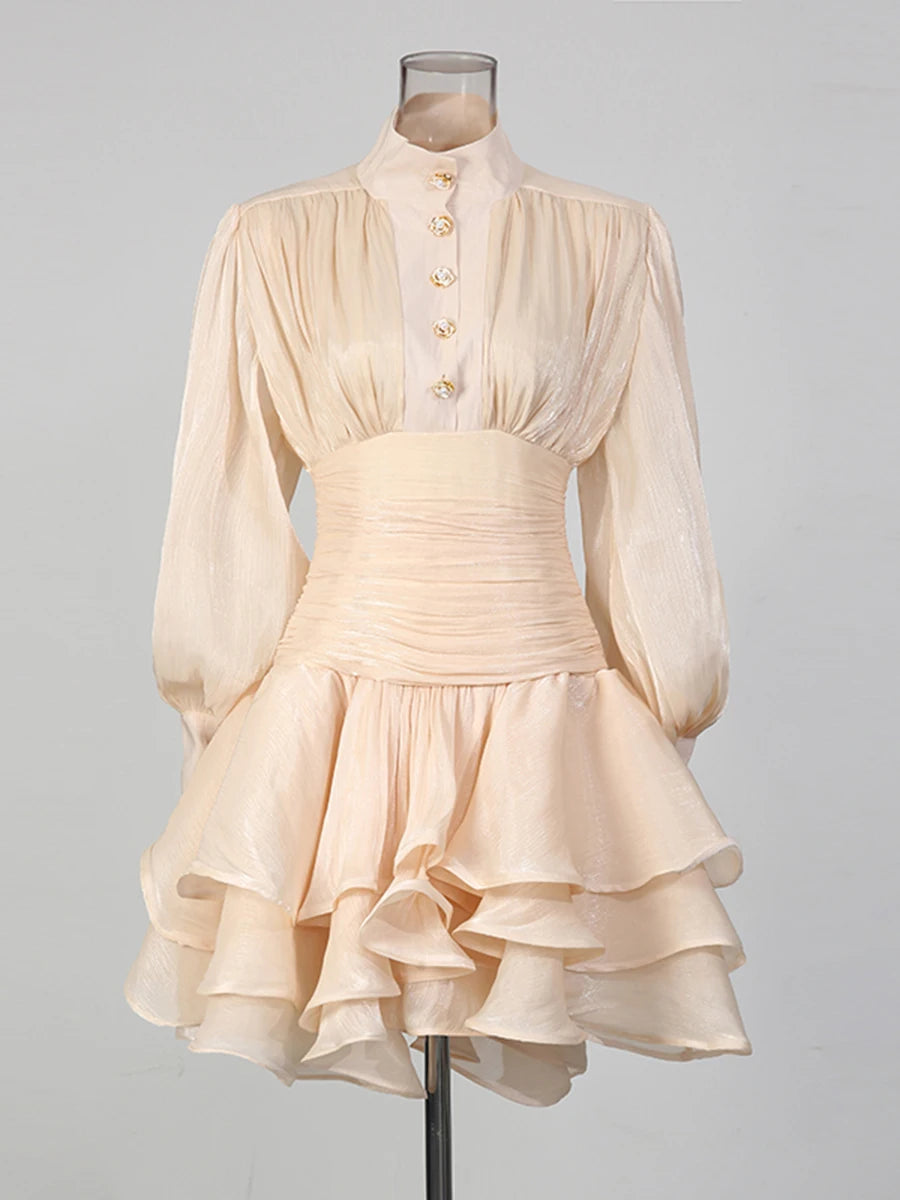 Elegant High Neck Organza Dresses Mini — Pink | KIMLUD